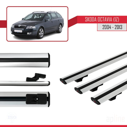 Compatible con Skoda Octavia 2 (1Z) 2004-2013 BASIC Model Barras de Techo Auto Portaequipajes Barras Transversales Gris Aluminio 3 Barras