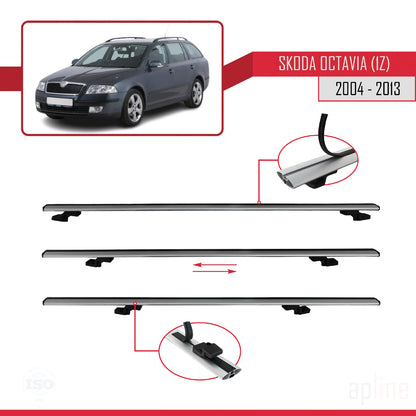 Compatible con Skoda Octavia 2 (1Z) 2004-2013 BASIC Model Barras de Techo Auto Portaequipajes Barras Transversales Gris Aluminio 3 Barras