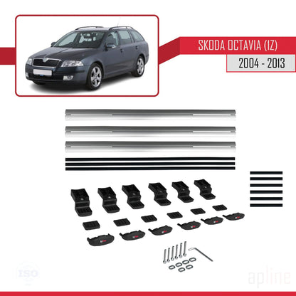 Compatible con Skoda Octavia 2 (1Z) 2004-2013 BASIC Model Barras de Techo Auto Portaequipajes Barras Transversales Gris Aluminio 3 Barras