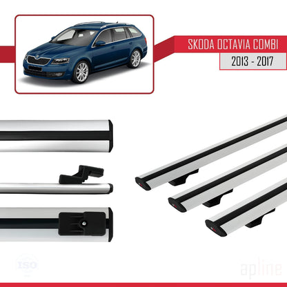 Compatible with Skoda Octavia 3 (5E) SW Pre-Facelift 2013-2017 BASIC Model Car Roof Rack Cross Bar Grey Aluminium 3 Bars