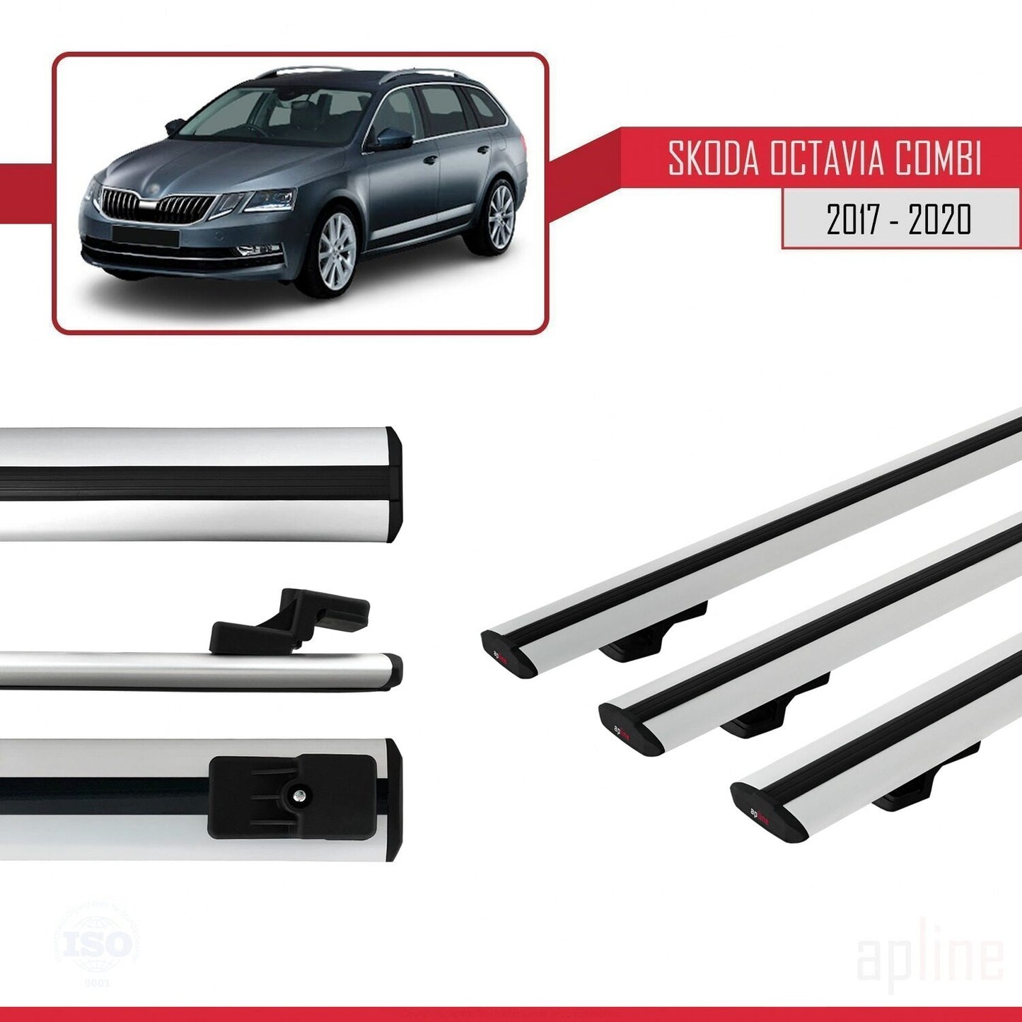 Compatible con Skoda Octavia 3 (5E) Familiar Post-Facelift 2017-2020 BASIC Model Barras de Techo Auto Portaequipajes Barras Transversales Gris Aluminio 3 Barras