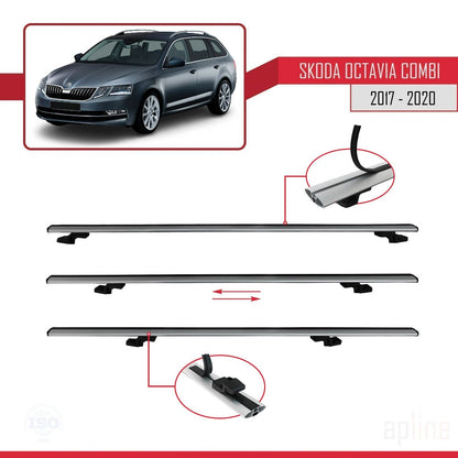 Compatible con Skoda Octavia 3 (5E) Familiar Post-Facelift 2017-2020 BASIC Model Barras de Techo Auto Portaequipajes Barras Transversales Gris Aluminio 3 Barras