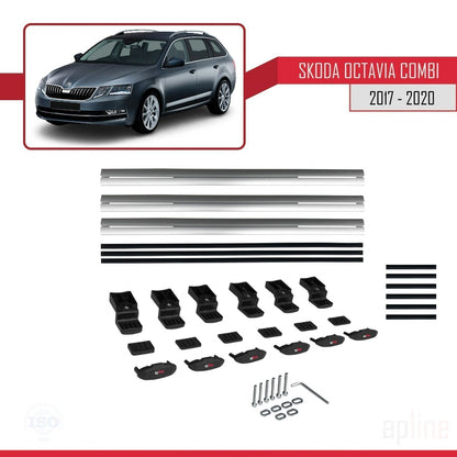 Compatible con Skoda Octavia 3 (5E) Familiar Post-Facelift 2017-2020 BASIC Model Barras de Techo Auto Portaequipajes Barras Transversales Gris Aluminio 3 Barras