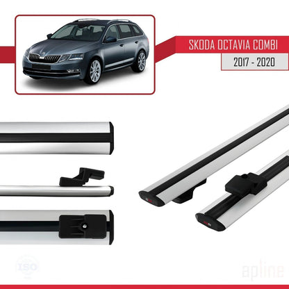 Compatible with Skoda Octavia 3 (5E) SW Post-Facelift 2017-2020 BASIC Model Car Roof Rack Cross Bar Grey Aluminium 2 Bars