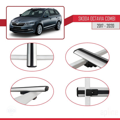 Compatible with Skoda Octavia 3 (5E) SW Post-Facelift 2017-2020 BASIC Model Car Roof Rack Cross Bar Grey Aluminium 2 Bars