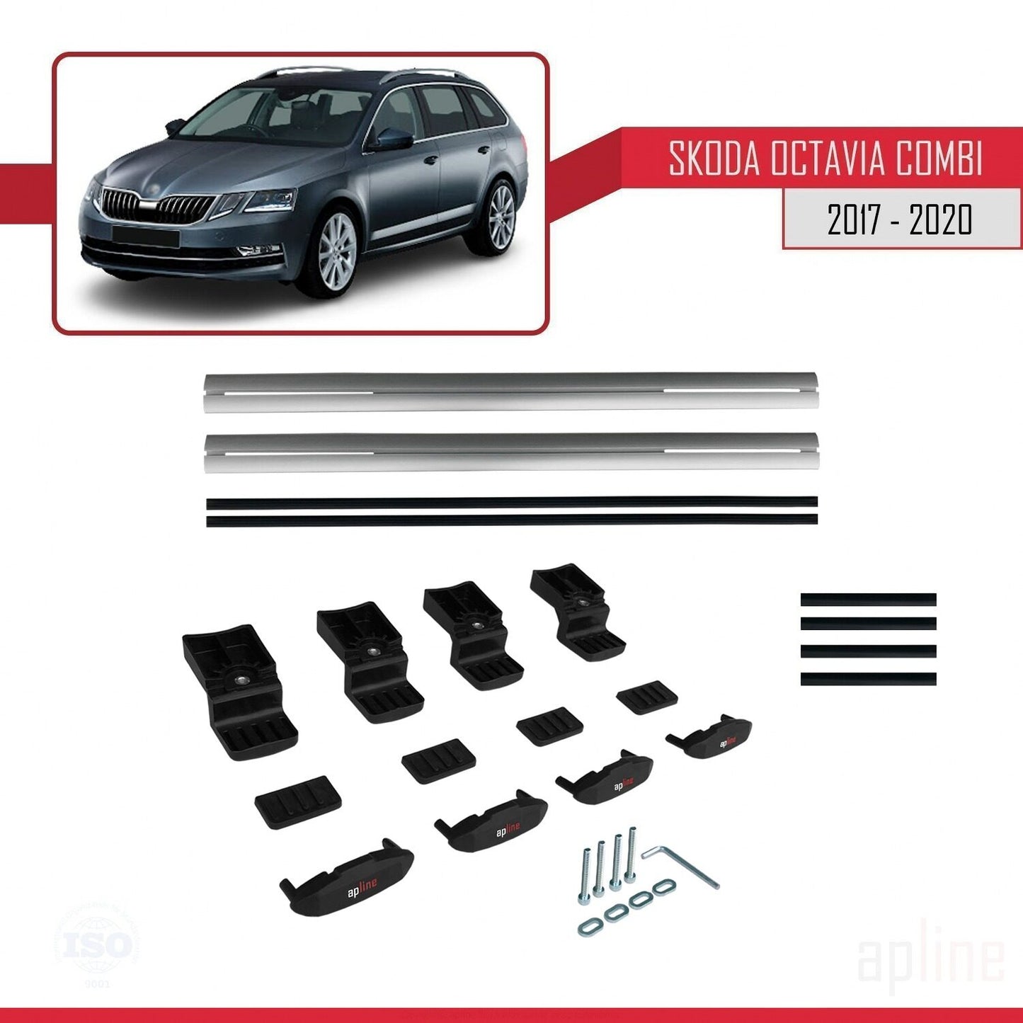 Compatible with Skoda Octavia 3 (5E) SW Post-Facelift 2017-2020 BASIC Model Car Roof Rack Cross Bar Grey Aluminium 2 Bars
