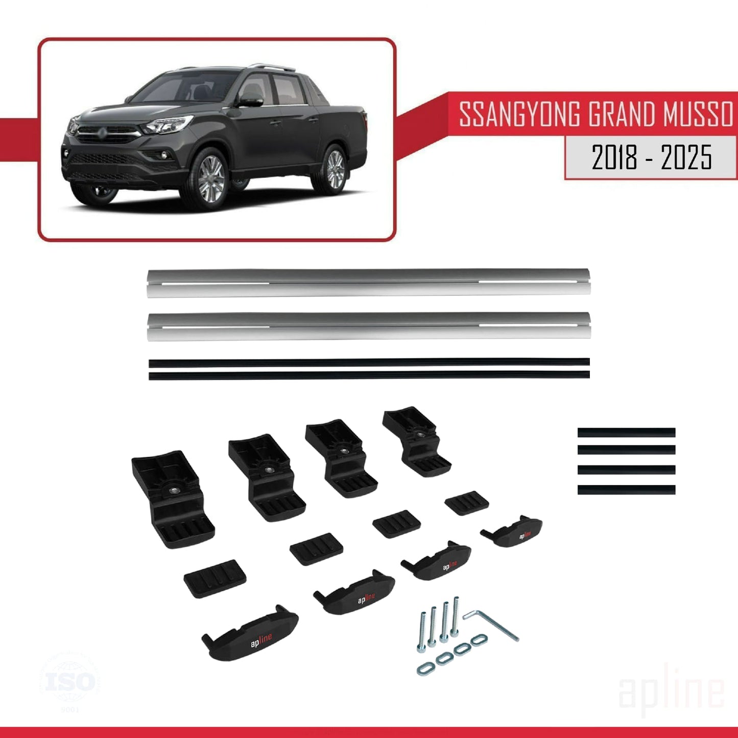 Compatible avec Ssangyong Grand Musso 2018-2025 BASIC Model Barres de Toit Railing Porte-Bagages de Voiture Gris Aluminium 2 Barres