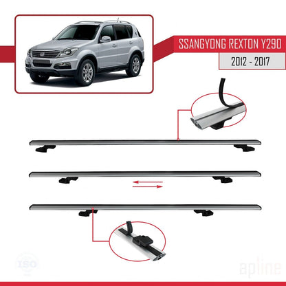 Compatible avec Ssangyong Rexton (Y290) 2012-2017 BASIC Model Barres de Toit Railing Porte-Bagages de Voiture Gris Aluminium 3 Barres