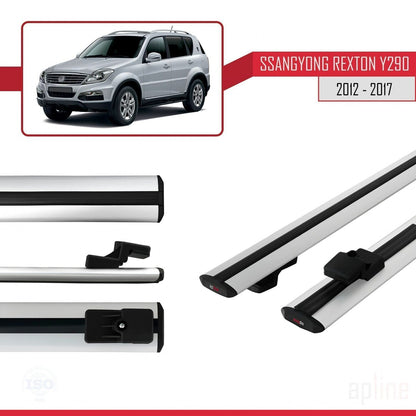 Compatible with Ssangyong Rexton (Y290) 2012-2017 BASIC Model Car Roof Rack Cross Bar Grey Aluminium 2 Bars