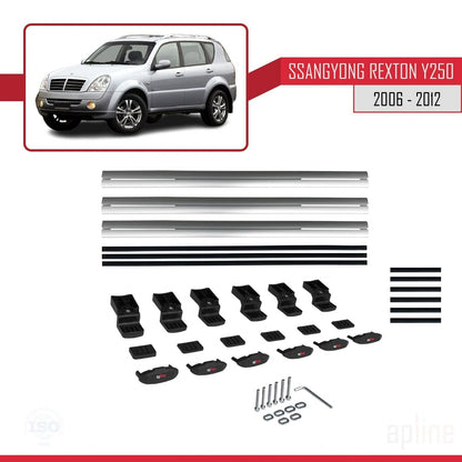 Compatible avec Ssangyong Rexton (Y250) 2006-2012 BASIC Model Barres de Toit Railing Porte-Bagages de Voiture Gris Aluminium 3 Barres