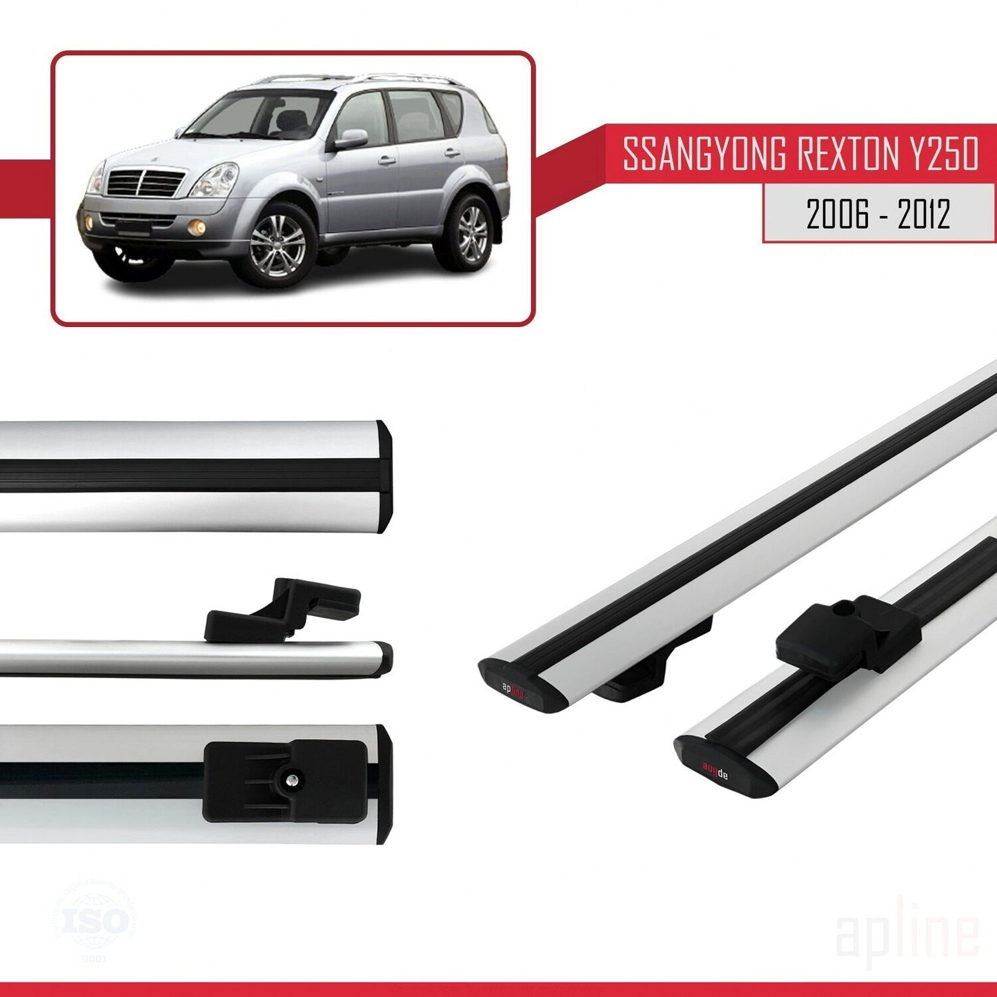 Compatible avec Ssangyong Rexton (Y250) 2006-2012 BASIC Model Barres de Toit Railing Porte-Bagages de Voiture Gris Aluminium 2 Barres