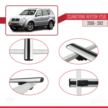 Compatible avec Ssangyong Rexton (Y250) 2006-2012 BASIC Model Barres de Toit Railing Porte-Bagages de Voiture Gris Aluminium 2 Barres