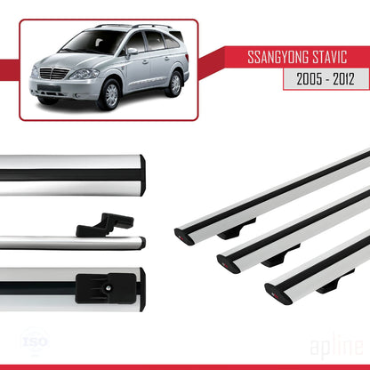 Compatible avec Ssangyong Stavic 2005-2012 BASIC Model Barres de Toit Railing Porte-Bagages de Voiture Gris Aluminium 3 Barres