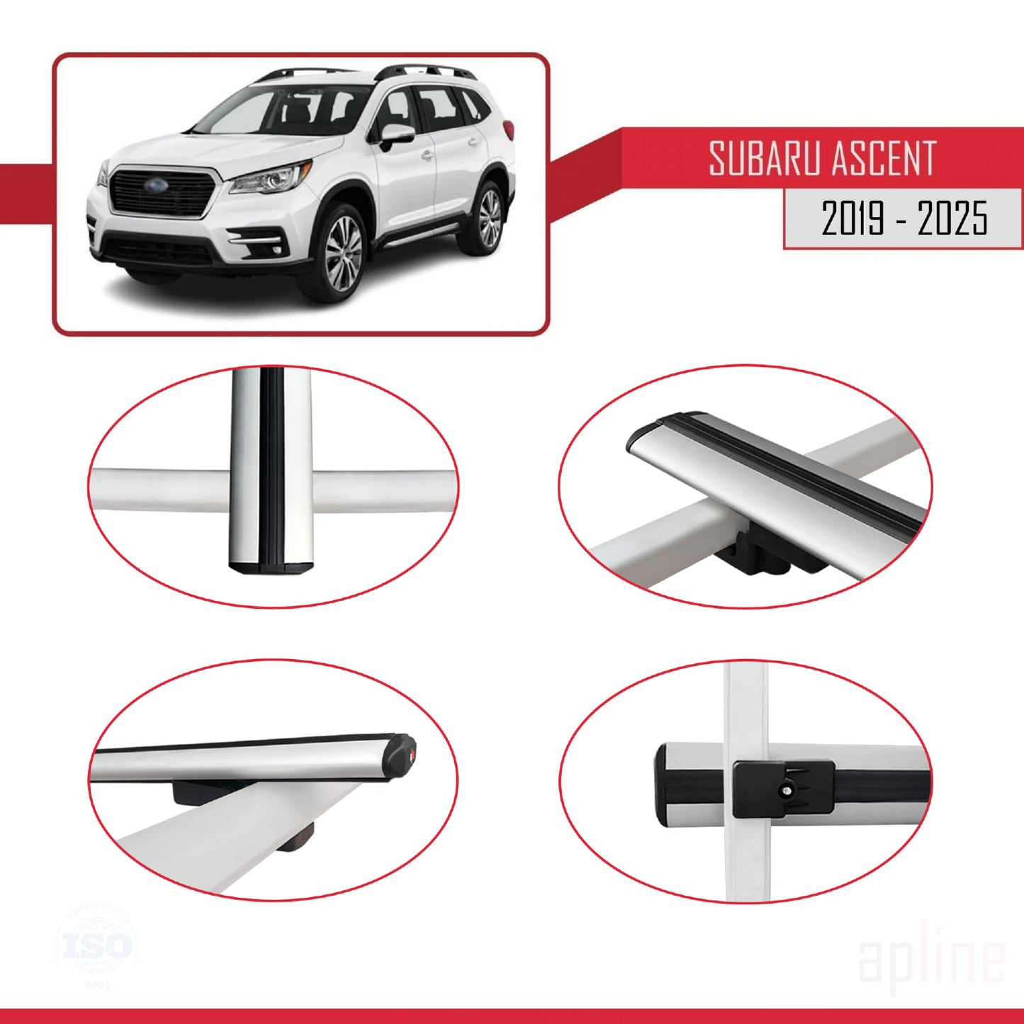 Compatible avec Subaru Ascent 2019-2025 BASIC Model Barres de Toit Railing Porte-Bagages de Voiture Gris Aluminium 2 Barres