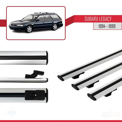 Compatible avec Subaru Legacy 2 (BD) 1994-1999 BASIC Model Barres de Toit Railing Porte-Bagages de Voiture Gris Aluminium 3 Barres