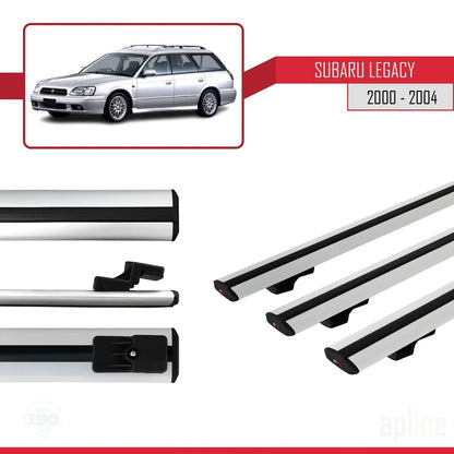 Compatible avec Subaru Legacy 3 (BE) 2000-2004 BASIC Model Barres de Toit Railing Porte-Bagages de Voiture Gris Aluminium 3 Barres