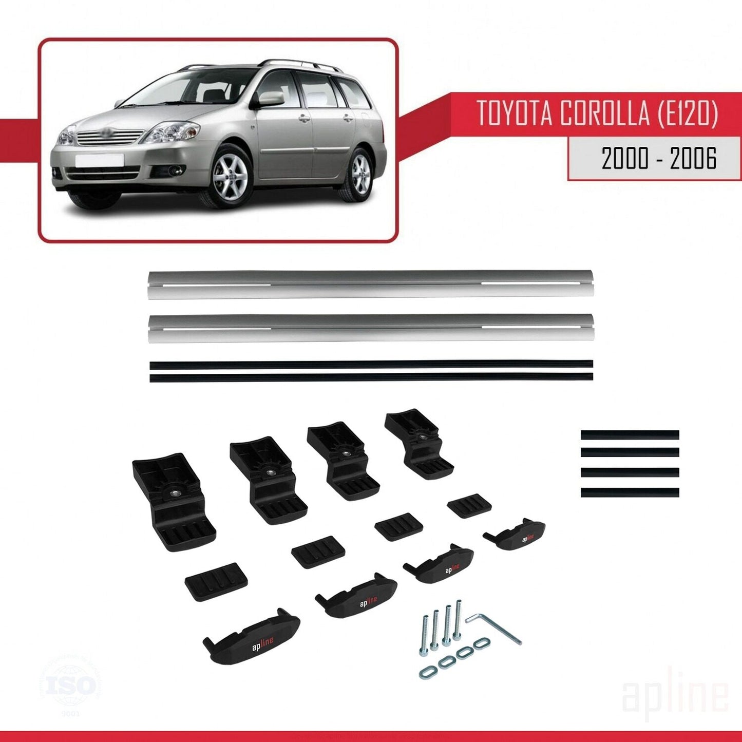 Compatible avec Toyota Corolla 9 (E120) Break 2000-2006 BASIC Model Barres de Toit Railing Porte-Bagages de Voiture Gris Aluminium 2 Barres