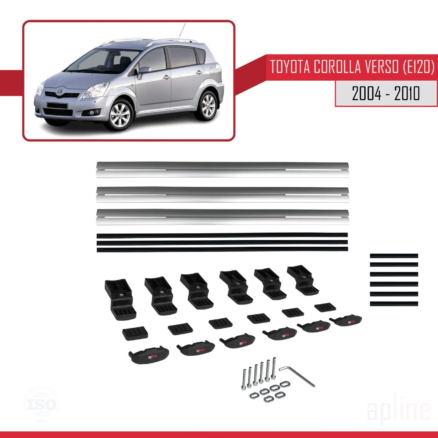 Compatible avec Toyota Corolla Verso 2 (AR10) 2004-2010 BASIC Model Barres de Toit Railing Porte-Bagages de Voiture Gris Aluminium 3 Barres