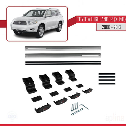 Compatible avec Toyota Highlander (XU40) 2008-2013 BASIC Model Barres de Toit Railing Porte-Bagages de Voiture Gris Aluminium 2 Barres