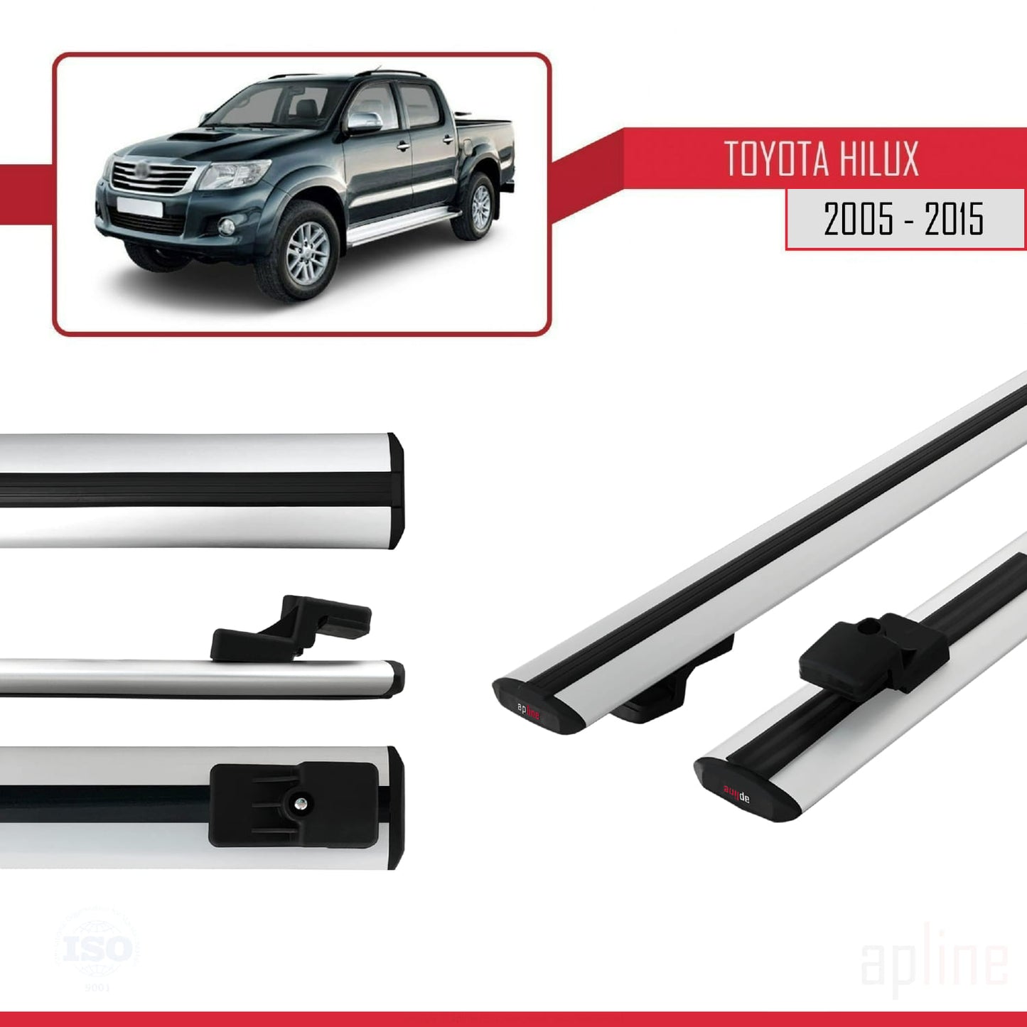 Compatible avec Toyota Hilux 7 (AN30) 2005-2015 BASIC Model Barres de Toit Railing Porte-Bagages de Voiture Gris Aluminium 2 Barres