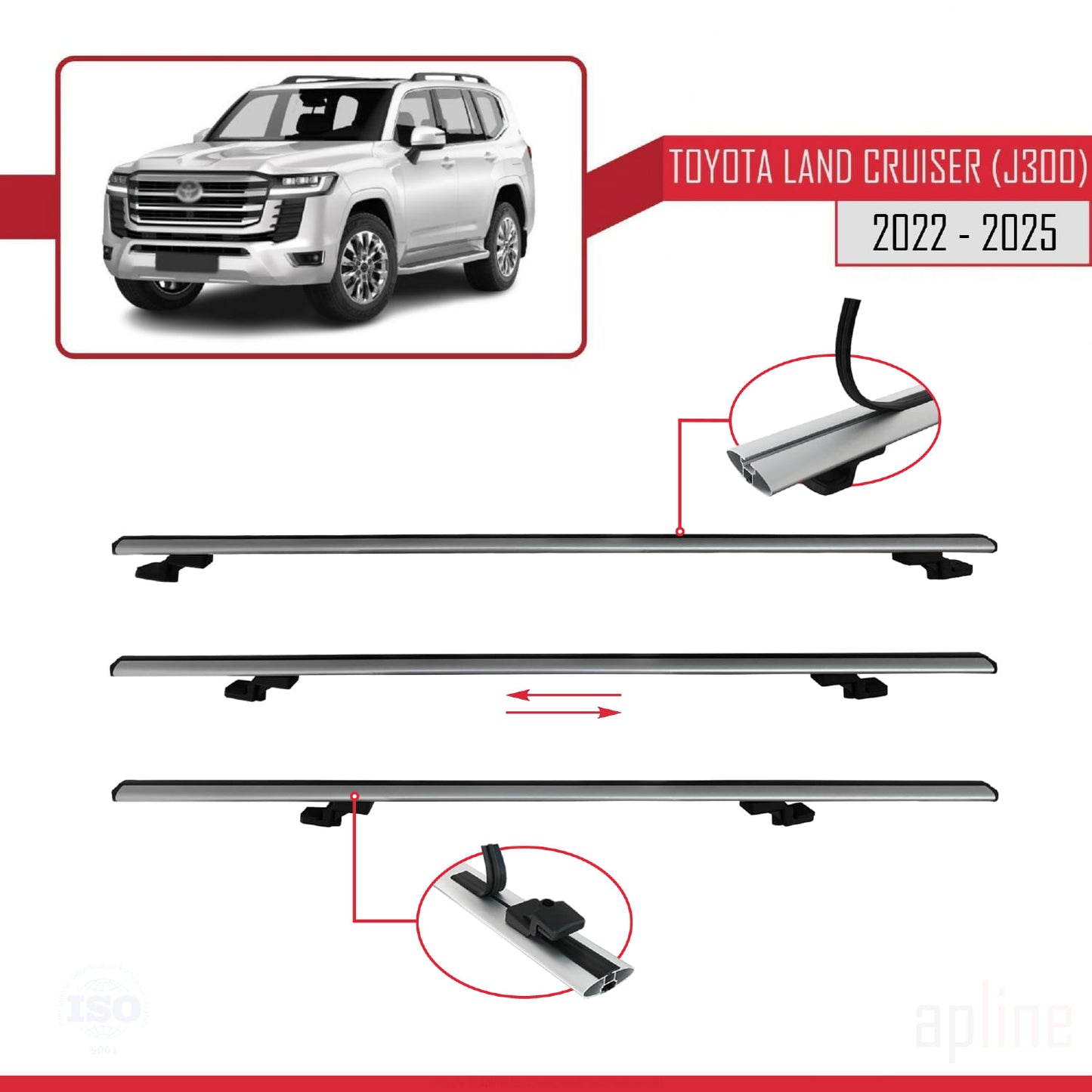 Compatible avec Toyota Land Cruiser (J300) 2022-2025 BASIC Model Barres de Toit Railing Porte-Bagages de Voiture Gris Aluminium 2 Barres