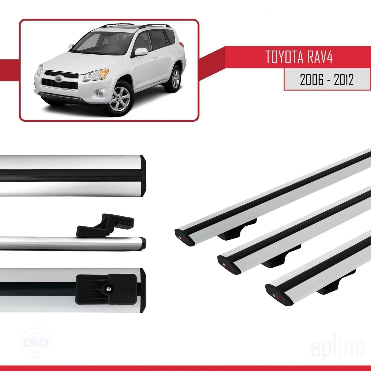 Compatible avec Toyota RAV4 III (XA30) 2006-2012 BASIC Model Barres de Toit Railing Porte-Bagages de Voiture Gris Aluminium 3 Barres