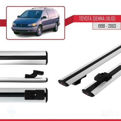 Compatible avec Toyota Sienna (XL10) 1998-2003 BASIC Model Barres de Toit Railing Porte-Bagages de Voiture Gris Aluminium 2 Barres