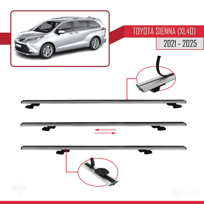 Compatible avec Toyota Sienna 4 (XL40) 2021-2025 BASIC Model Barres de Toit Railing Porte-Bagages de Voiture Gris Aluminium 2 Barres