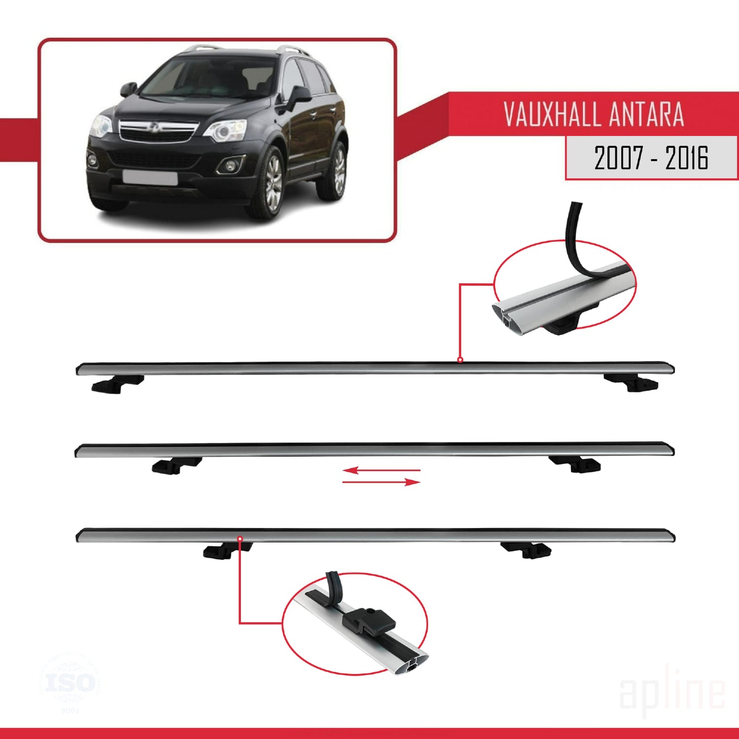 Compatible avec Vauxhall Antara 2007-2016 BASIC Model Barres de Toit Railing Porte-Bagages de Voiture Gris Aluminium 2 Barres