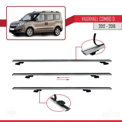Compatible avec Vauxhall Combo D 2012-2018 BASIC Model Barres de Toit Railing Porte-Bagages de Voiture Gris Aluminium 2 Barres