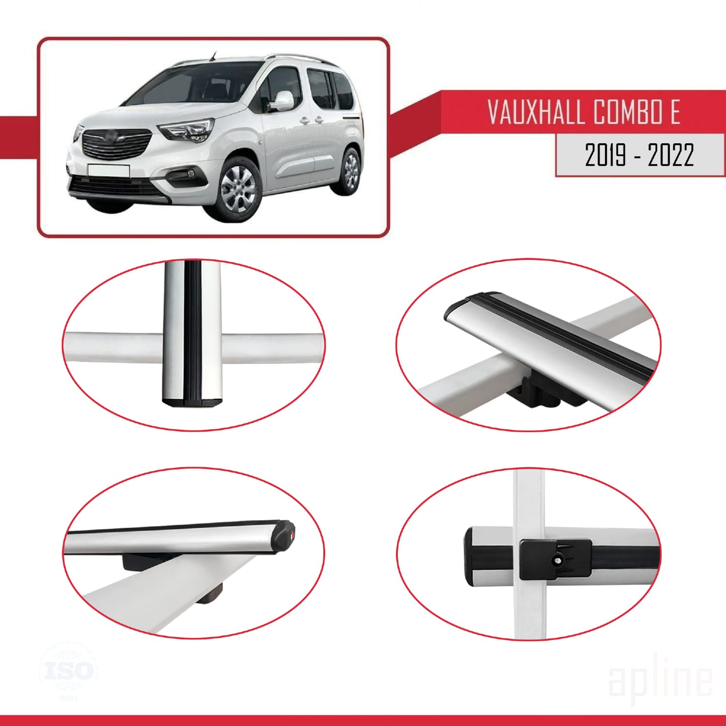 Compatible avec Vauxhall Combo E Life 2019-2022 BASIC Model Barres de Toit Railing Porte-Bagages de Voiture Gris Aluminium 2 Barres