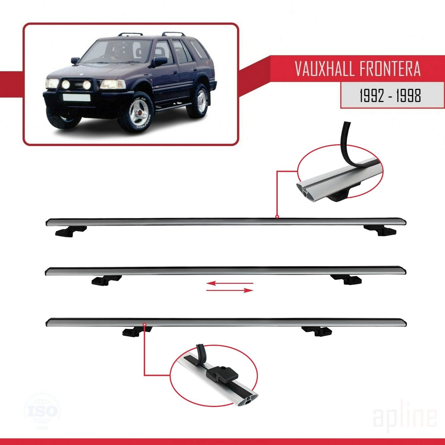 Compatible avec Vauxhall Frontera 1992-1998 BASIC Model Barres de Toit Railing Porte-Bagages de Voiture Gris Aluminium 2 Barres