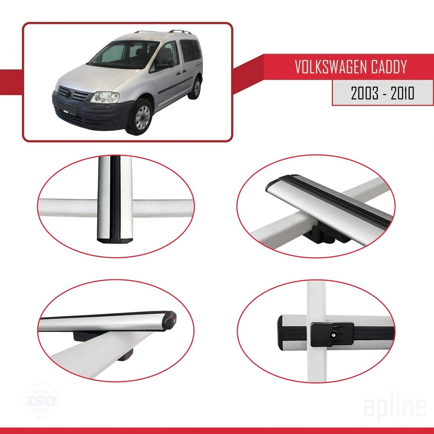 Compatible avec Volkswagen Caddy 3 (2K) 2003-2010 BASIC Model Barres de Toit Railing Porte-Bagages de Voiture Gris Aluminium 3 Barres