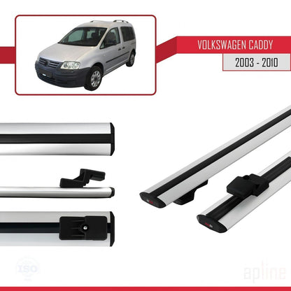 Compatible avec Volkswagen Caddy 3 (2K) 2003-2010 BASIC Model Barres de Toit Railing Porte-Bagages de Voiture Gris Aluminium 2 Barres
