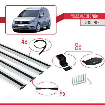 Compatible avec Volkswagen Caddy 3 (SA) 2015-2019 BASIC Model Barres de Toit Railing Porte-Bagages de Voiture Gris Aluminium 4 Barres
