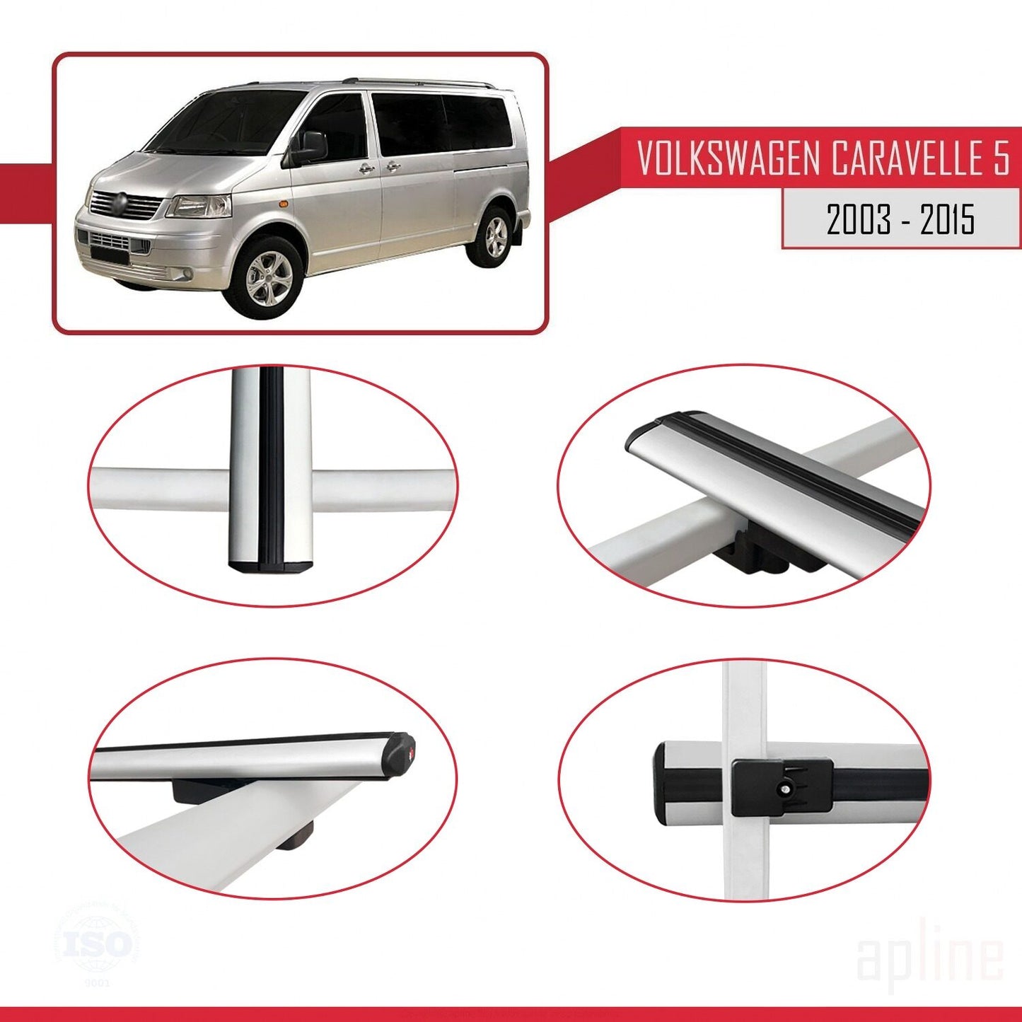 Compatible avec Volkswagen T5 Caravelle 2003-2015 BASIC Model Barres de Toit Railing Porte-Bagages de Voiture Gris Aluminium 3 Barres