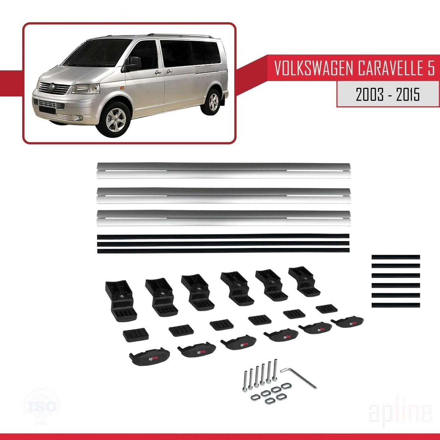Compatible avec Volkswagen T5 Caravelle 2003-2015 BASIC Model Barres de Toit Railing Porte-Bagages de Voiture Gris Aluminium 3 Barres