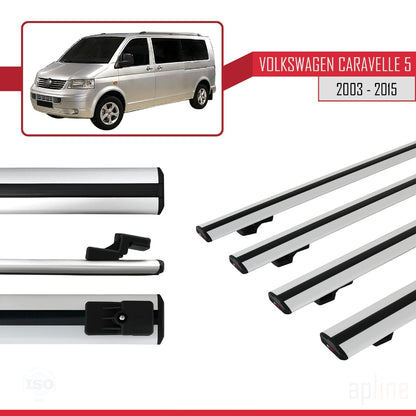 Compatible avec Volkswagen T5 Caravelle 2003-2015 BASIC Model Barres de Toit Railing Porte-Bagages de Voiture Gris Aluminium 4 Barres
