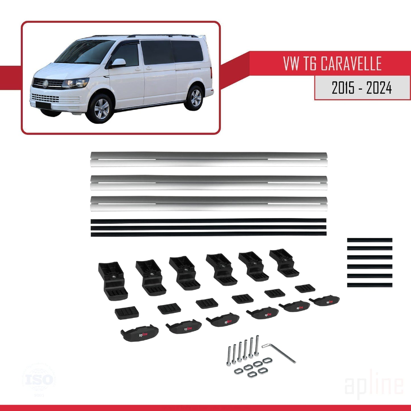 Compatible avec Volkswagen T6 Caravelle 2015-2024 BASIC Model Barres de Toit Railing Porte-Bagages de Voiture Gris Aluminium 3 Barres