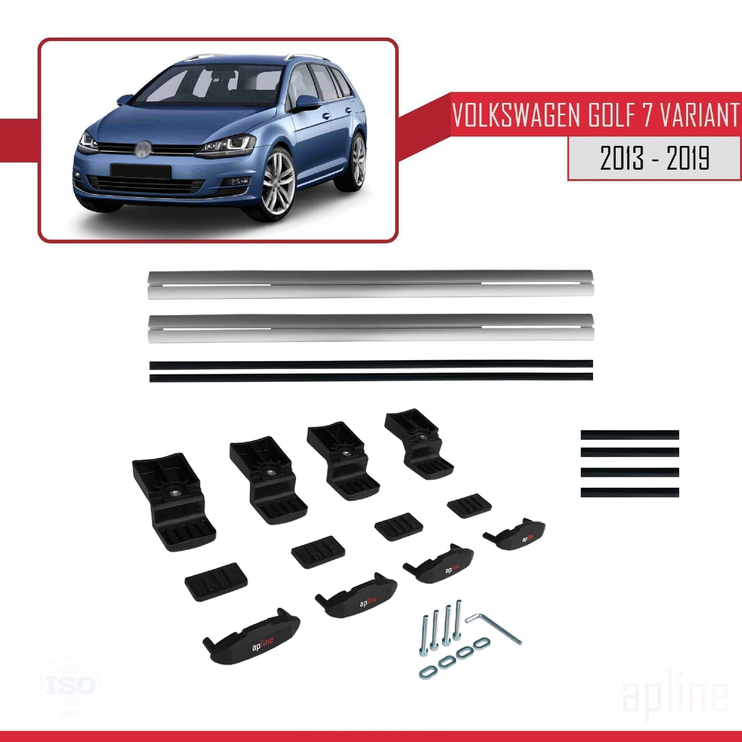 Compatible avec Volkswagen Golf 7 (5G) Variant 2013-2019 BASIC Model Barres de Toit Railing Porte-Bagages de Voiture Gris Aluminium 2 Barres