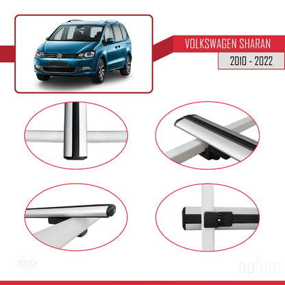 Compatible avec Volkswagen Sharan 2 (7N) 2010-2022 BASIC Model Barres de Toit Railing Porte-Bagages de Voiture Gris Aluminium 2 Barres