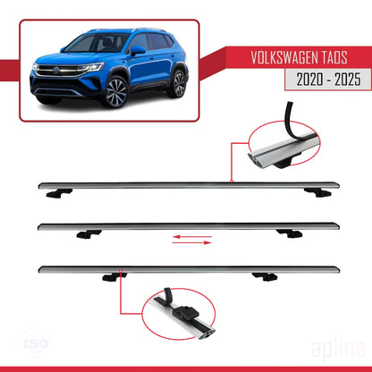 Compatible avec Volkswagen Taos 2021-2025 BASIC Model Barres de Toit Railing Porte-Bagages de Voiture Gris Aluminium 3 Barres