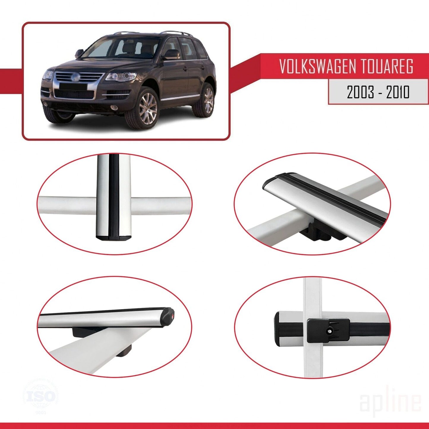 Compatible avec Volkswagen Touareg (7L) 2002-2010 BASIC Model Barres de Toit Railing Porte-Bagages de Voiture Gris Aluminium 2 Barres