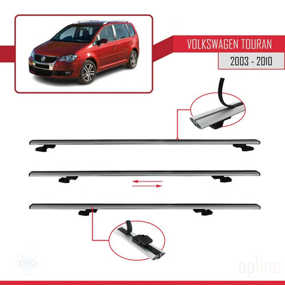 Compatible avec Volkswagen Touran (1T) Pre-Facelift 2003-2010 BASIC Model Barres de Toit Railing Porte-Bagages de Voiture Gris Aluminium 3 Barres