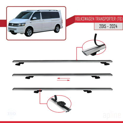Compatible avec Volkswagen T6 Transporter 2015-2024 BASIC Model Barres de Toit Railing Porte-Bagages de Voiture Gris Aluminium 3 Barres