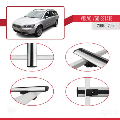 Compatible avec Volvo V50 2004-2012 BASIC Model Barres de Toit Railing Porte-Bagages de Voiture Gris Aluminium 2 Barres
