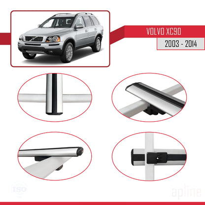 Compatible avec Volvo XC90 2003-2014 BASIC Model Barres de Toit Railing Porte-Bagages de Voiture Gris Aluminium 2 Barres