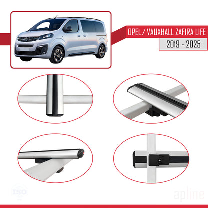 Compatible avec Opel Zafira Life 2019-2025 BASIC Model Barres de Toit Railing Porte-Bagages de Voiture Gris Aluminium 3 Barres