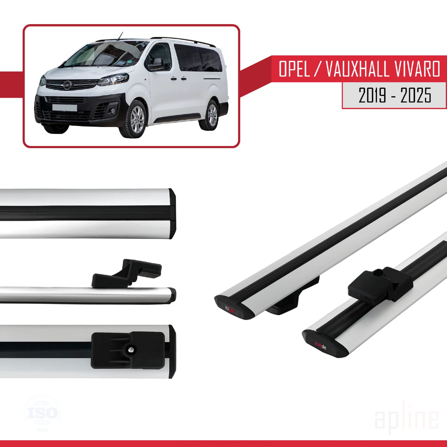 Compatible with Opel Vivaro C 2019-2025 BASIC Model Car Roof Rack Cross Bar Grey Aluminium 2 Bars