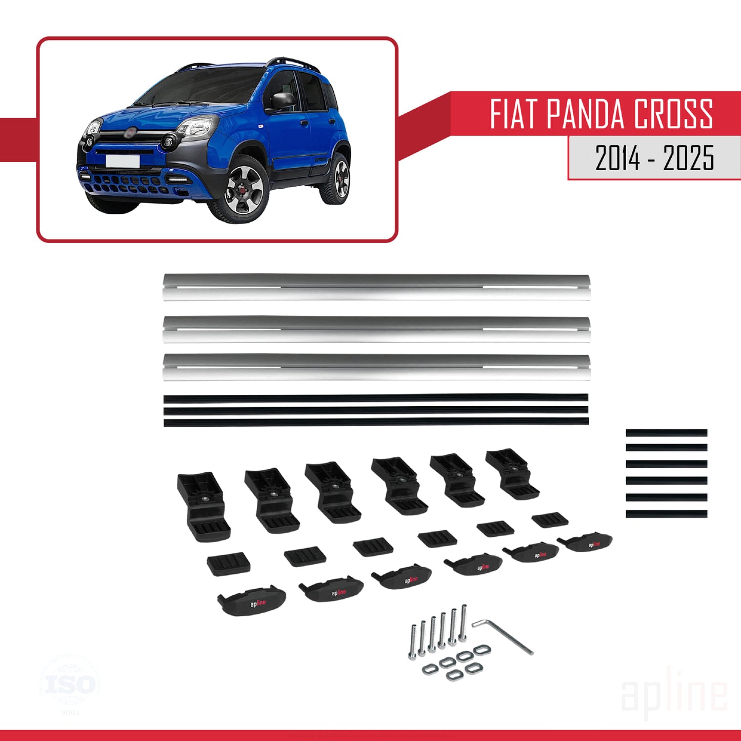 Kompatibel mit Fiat Panda Cross 2014-2025 Basismodell Dachgepäckträger, Reling, Gepäckträger, graues Aluminium, 3 Stangen